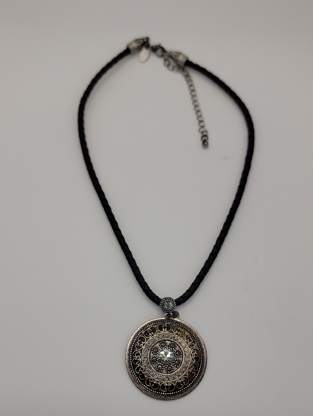 Lia Soohia Toscano Vintage-Inspired Black Braided Necklace w/ Medallion Pendant